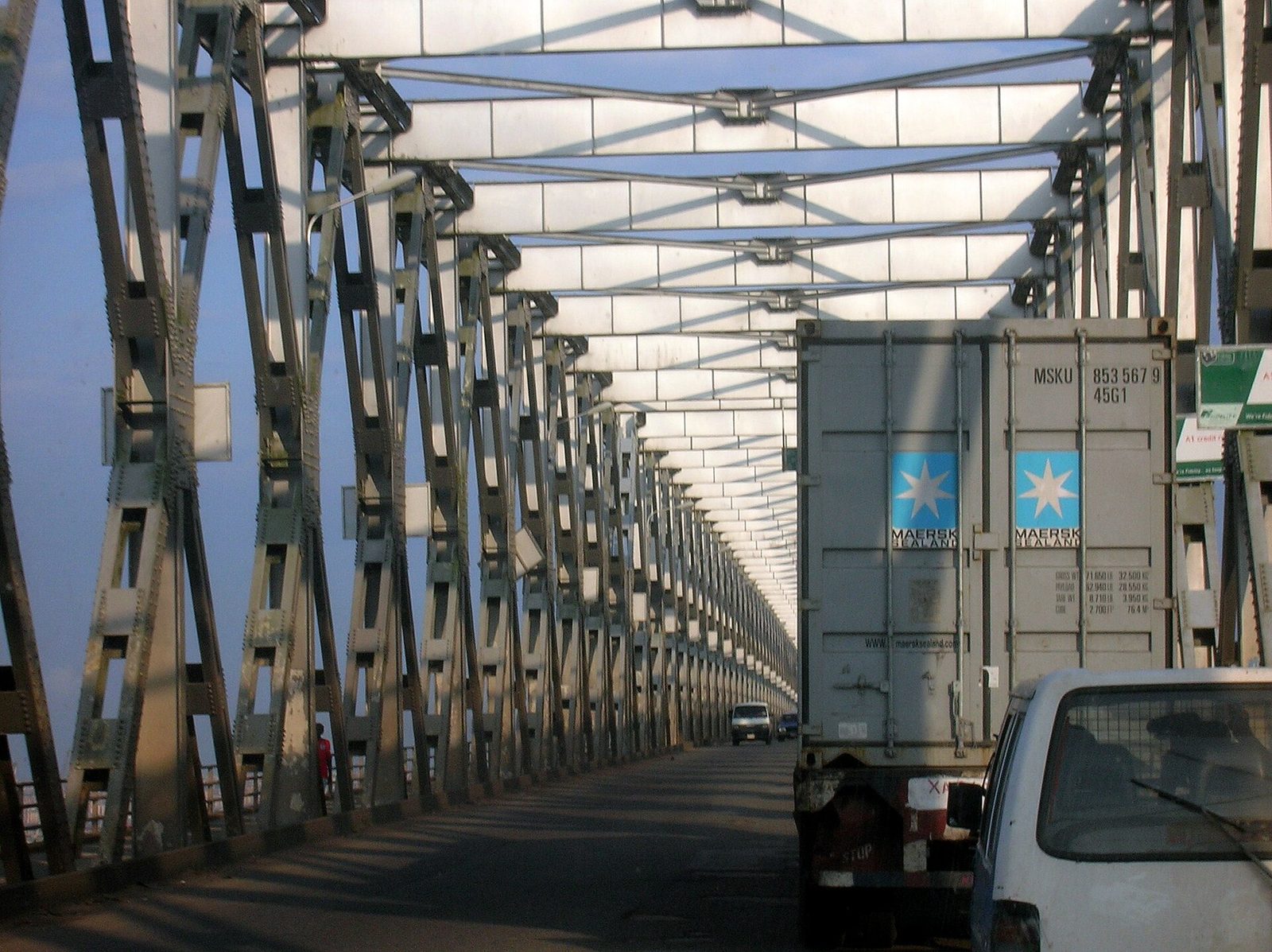 Traffic crossing the steel truss of the Niger Bridge into Onitsha, Anambra State